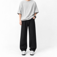 Широкие летние джинсы AMXK для подростка 12-18 лет baggy на резинке для высоких парней, Черный 180