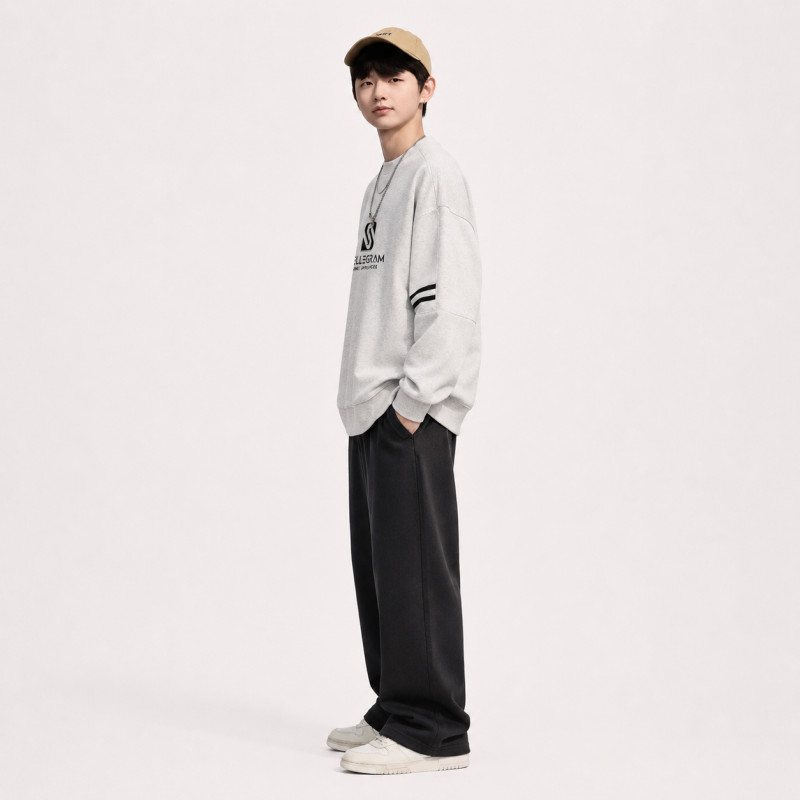 Свитшот XCL оверсайз для мальчика 10-15 лет подростковый из двунитки без капюшона,Светло-серый,  146