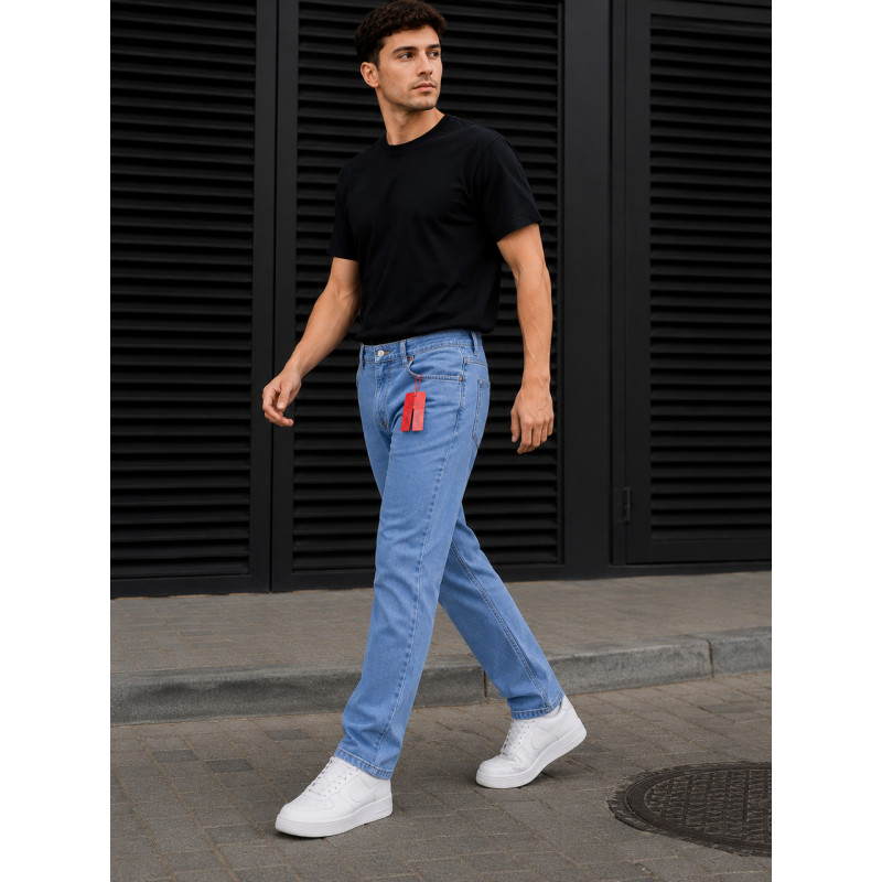 Джинсы мужские FrancoLucci большие размеры 2XL-6XL летние прямые из тонкого коттона,42  Голубой