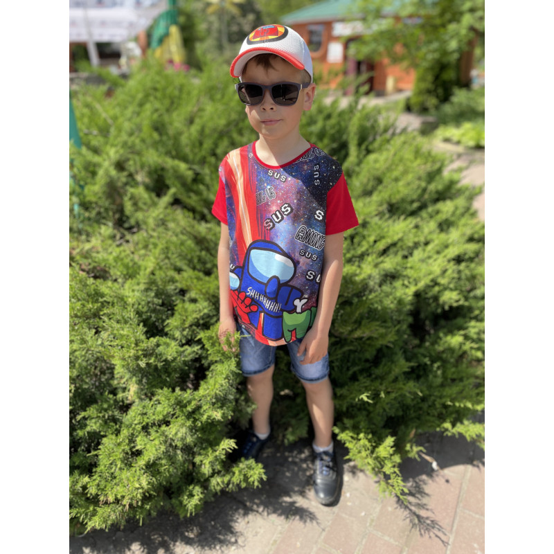 Футболка  AMONG US 5-9 лет Радуга, Размер детской одежды (по росту) 116, Цвета для пром Красный