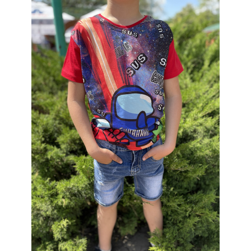 Футболка  AMONG US 5-9 лет Радуга, Размер детской одежды (по росту) 110, Цвета для пром Зеленый