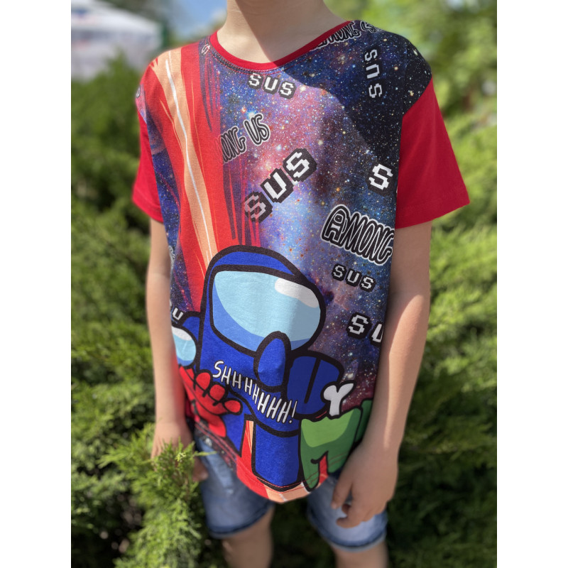 Футболка  AMONG US 5-9 лет Радуга, Размер детской одежды (по росту) 110, Цвета для пром Зеленый