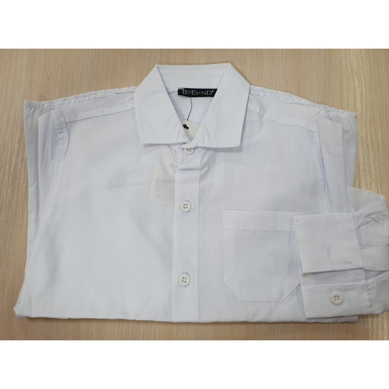 Рубашка BLUELAND белая с длинным рукавом для мальчика 5-9 лет арт.399, Белый, 128