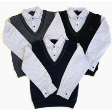 Рубашка обманка с жилетом BLUELAND для мальчика 5-8 лет арт.426, Черный, 116