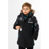 Куртка зимняя WKAS для мальчика 5-10 лет , Черный с бирюзовым, 134