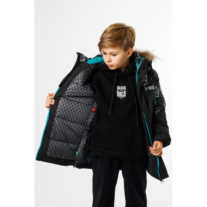 Куртка зимняя WKAS для мальчика 5-10 лет , Черный с бирюзовым, 134