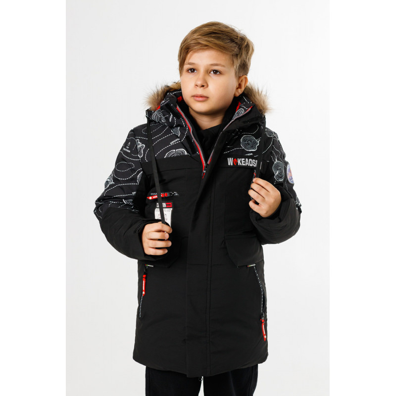 Куртка зимняя WKAS для мальчика 5-10 лет , Черный с салатовым, 134