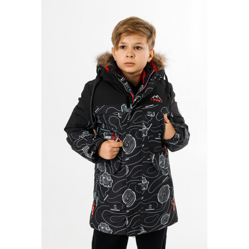 Куртка зимняя WKAS для мальчика 5-10 лет , Черный с бирюзовым, 134