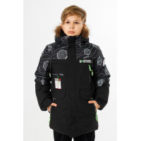 Куртка зимняя WKAS для мальчика 5-10 лет , Черный с салатовым, 134