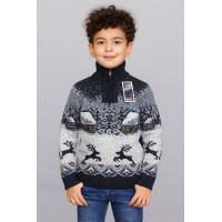 Свитер FIVE для мальчика 7-15 лет теплый шерстяной, зимний узор,Синий 128