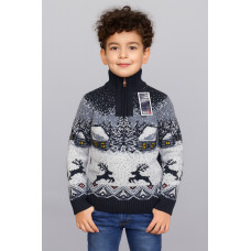 Свитер FIVE для мальчика 7-15 лет теплый шерстяной, зимний узор,Синий 128