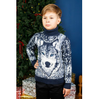 Свитер FIVE для мальчика 7–15 лет теплый шерстяной с хомутом зимний узор,Синий,  140