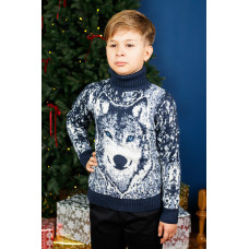 Свитер FIVE для мальчика 7–15 лет теплый шерстяной с хомутом зимний узор,Синий,  140