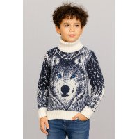 Свитер FIVE для мальчика 7–15 лет теплый шерстяной с хомутом зимний узор,Белый,  146