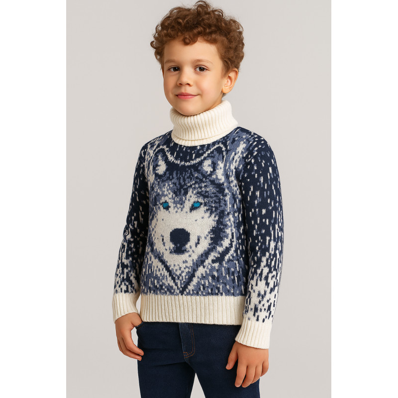 Свитер FIVE для мальчика 7–15 лет теплый шерстяной с хомутом зимний узор,Белый,  146