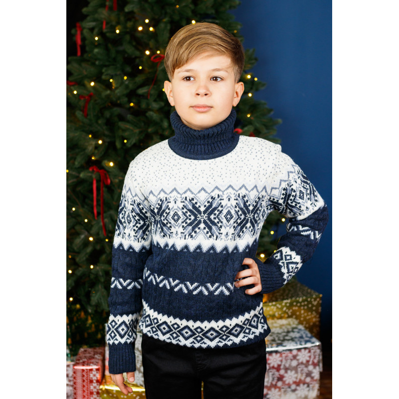 Светр для хлопчика підлітка 7-15 років FIVE теплий з хомутом, Джинс, 128