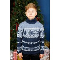 Светр для хлопчика підлітка 7-15 років FIVE теплий з хомутом, Джинс, 128