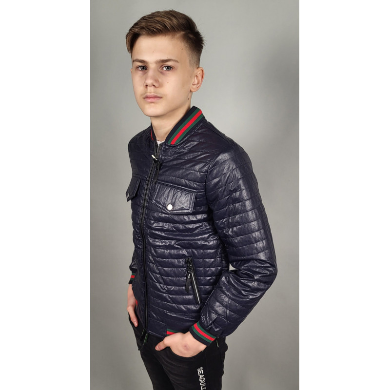 Куртка Бомбер Pelin Kids для подростка 10-13 лет экокожа , Темно-синий, 140