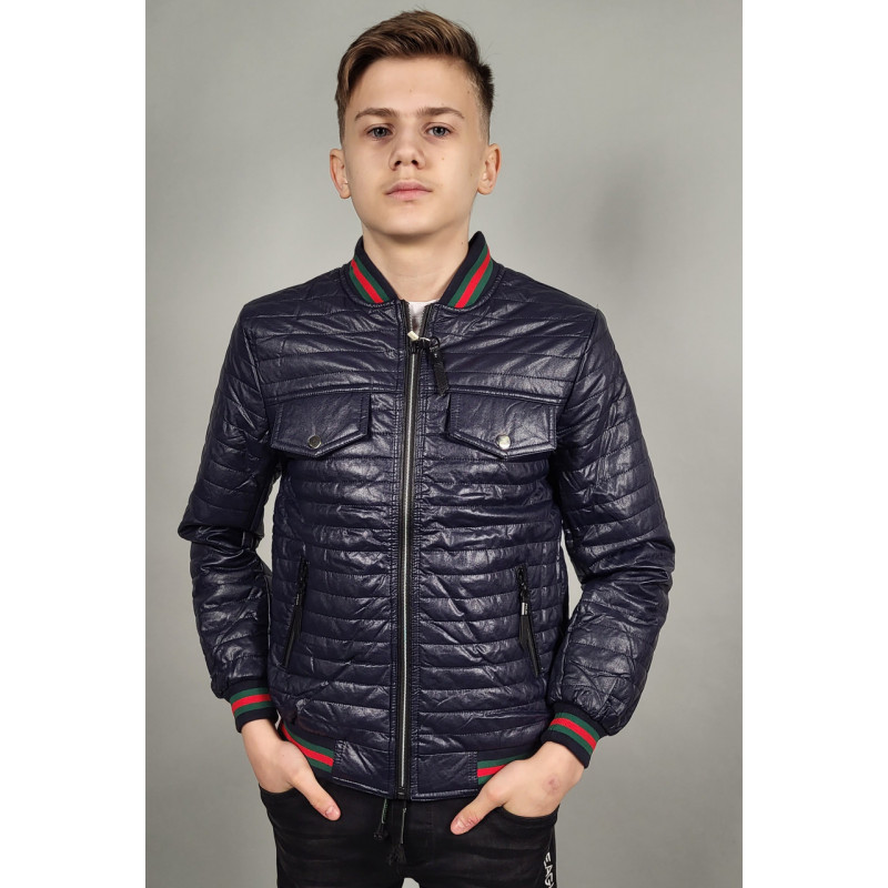 Куртка Бомбер Pelin Kids для подростка 10-13 лет экокожа , Темно-синий, 140