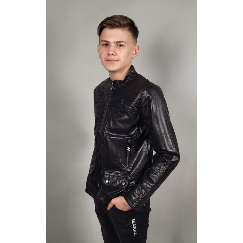 Куртка для подростка 10-13 лет экокожа PELIN KIDS , Черный,  146