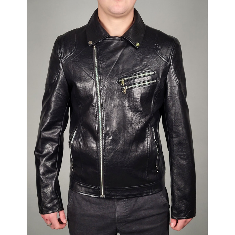 Куртка мужская косуха из экокожи , Черный,  XXXL