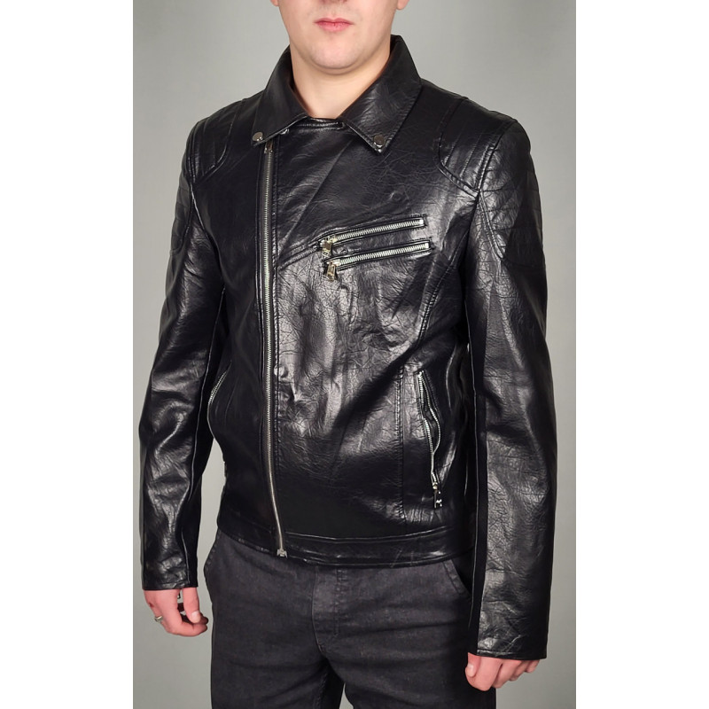 Куртка мужская косуха из экокожи , Черный,  XXXL