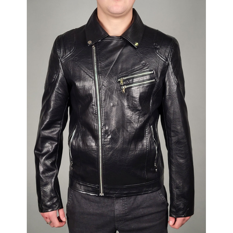 Куртка мужская косуха из экокожи , Черный,  M