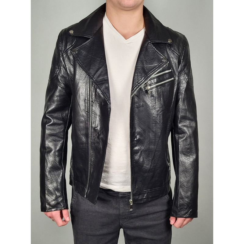 Куртка мужская косуха из экокожи , Черный,  L