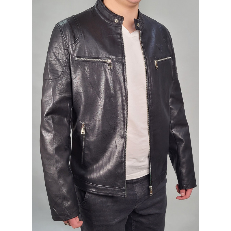 Куртка мужская из экокожи 44-54 арт.820, Цвет Черный, Международный размер XXL, Размер мужской одежды (RU) 52