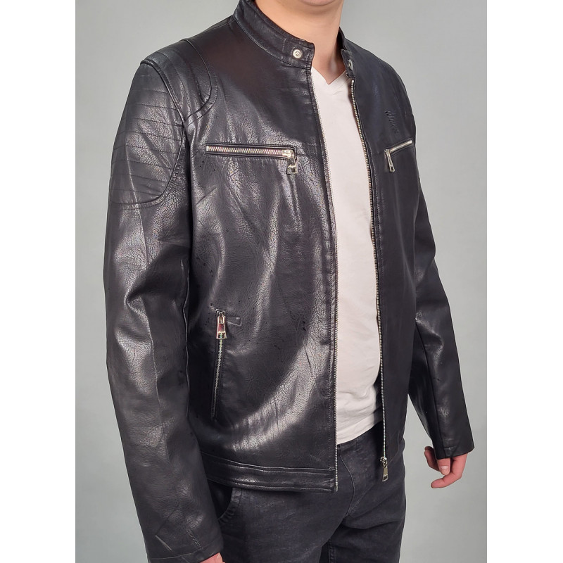 Куртка мужская из экокожи 44-54 арт.820, Цвет Черный, Международный размер L, Размер мужской одежды (RU) 48