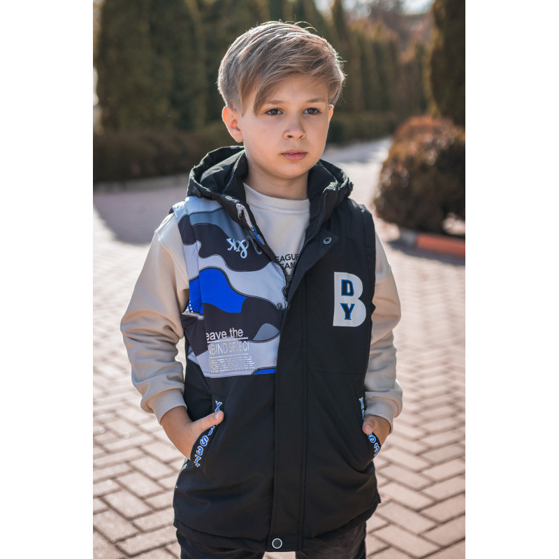 Куртка-жилетка демисизонная для мальчика 7-11 лет WKAS , Черный,  122
