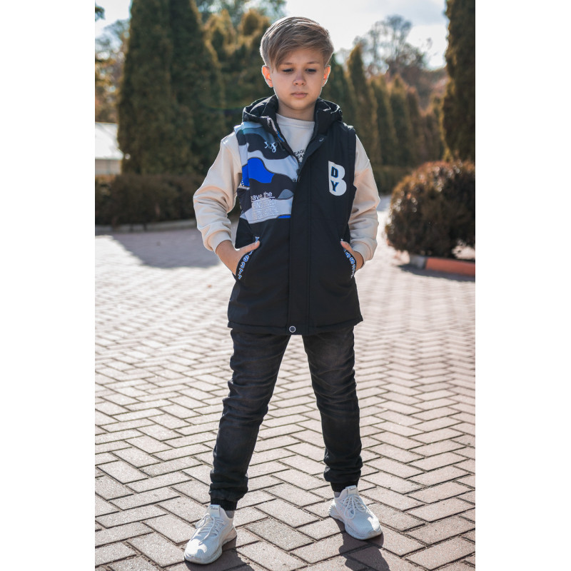 Куртка-жилетка демисизонная для мальчика 7-11 лет WKAS , Черный,  122